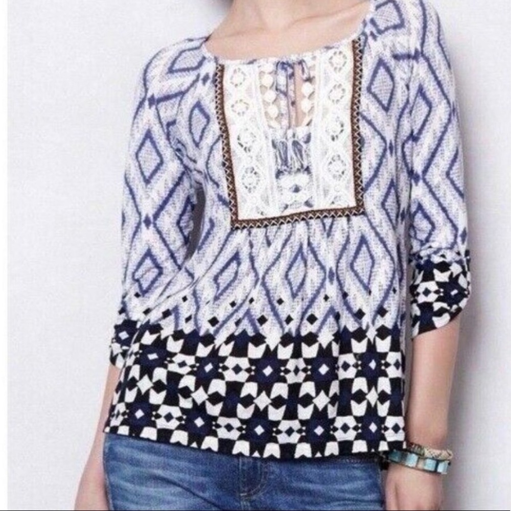 Anthropologie |Vanessa Virginia Crochet tassel Boho Blouse